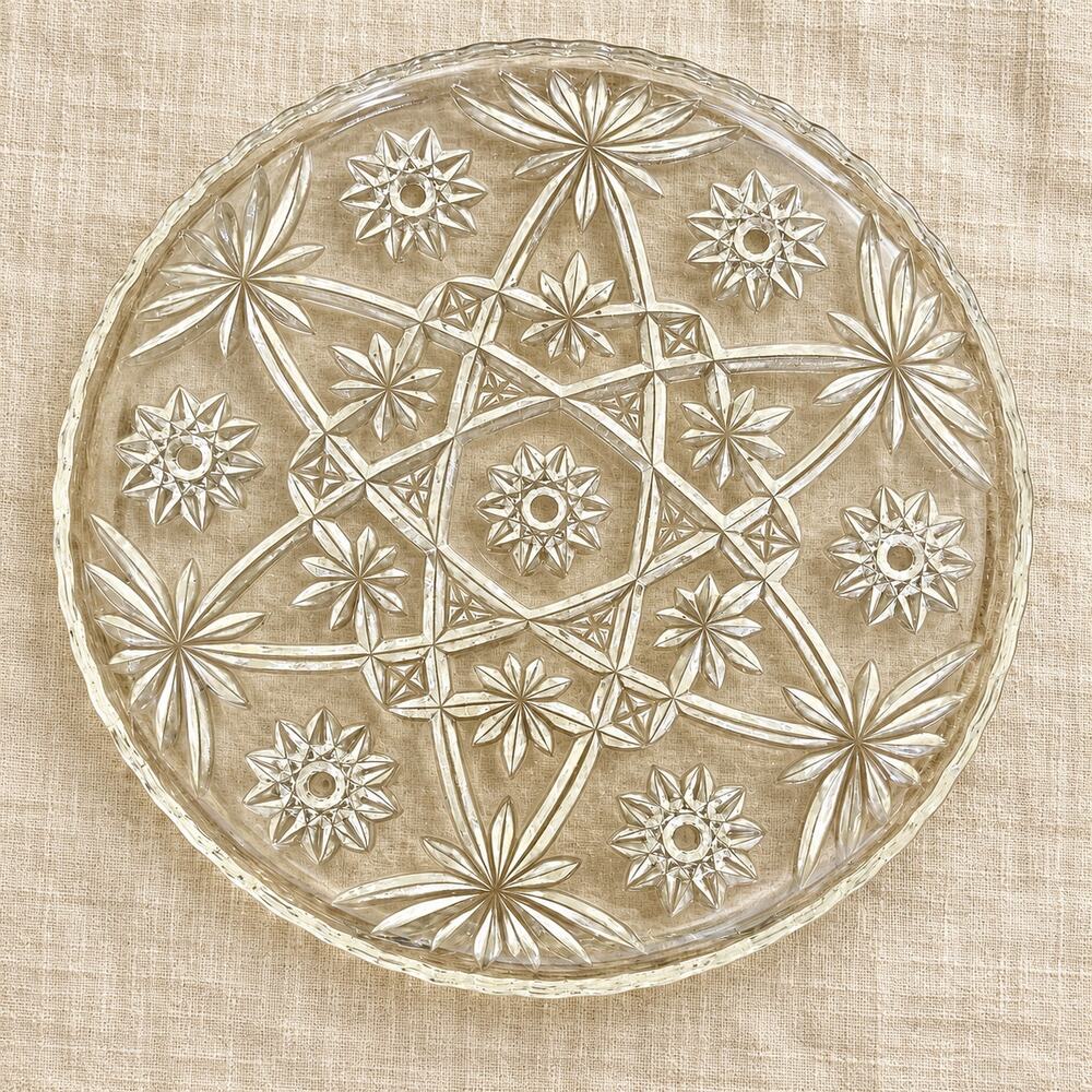 Vintage Anchor Hocking EAPC Star of David Glass Serving Platter 11 Inch